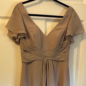 Taupe Chiffon V-neck Short Sleeves Floor-Length Bridesmaid Dress
